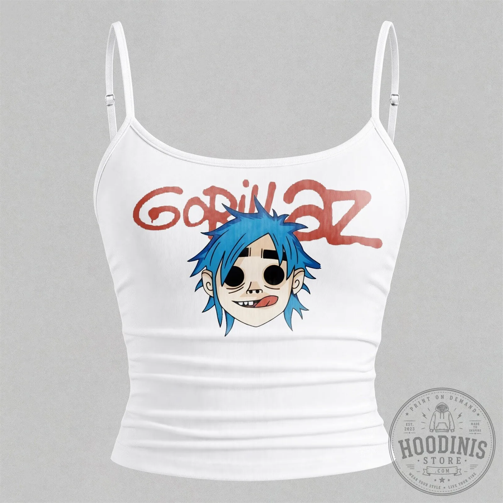 Gorillaz Noodle Character Art White Adjustable Strap Tank Top
