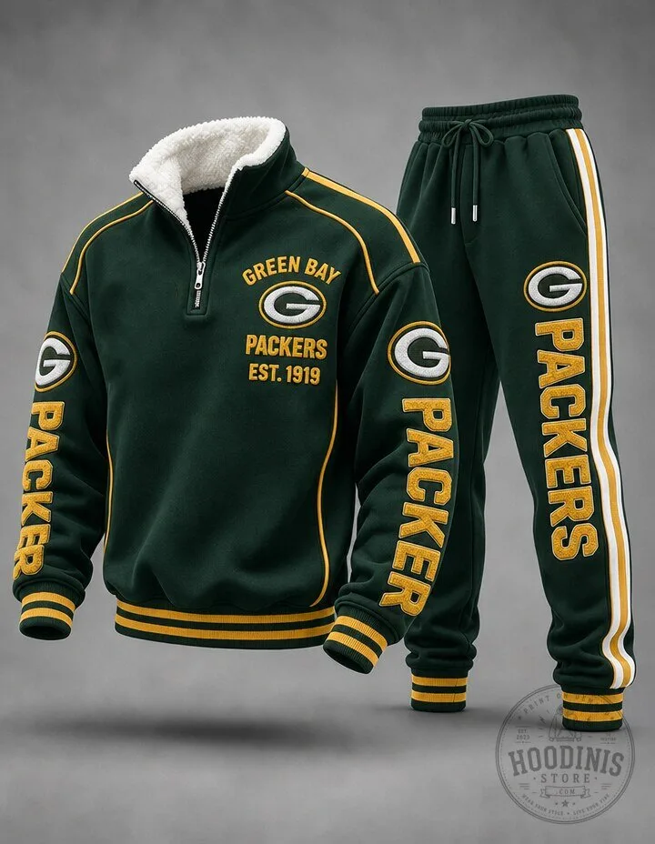 Packers Joggers Tracksuit Set with Quarter-Zip Pullover Sweatshirt - Green Bay