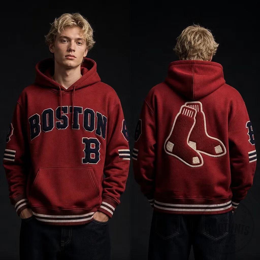 Boston Red Sox Baseball Team Logo Maroon Pullover Hoodie for Men