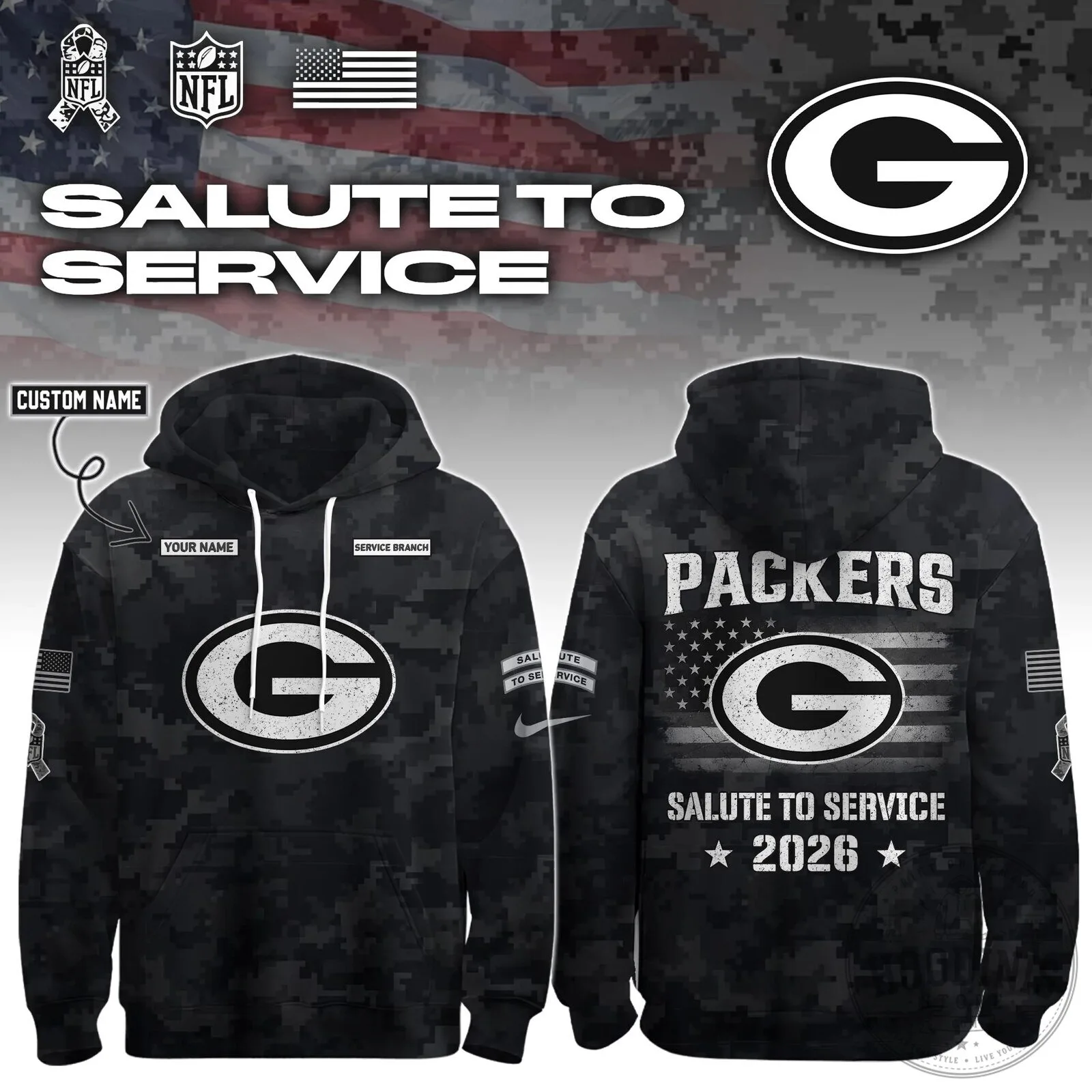 Custom Name Hoodie for Salute to Service 2026 by Green Bay Packers