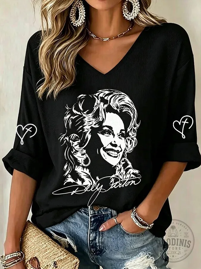 Dolly Parton Country Music Legend Portrait Women's V-Neck T-Shirt
