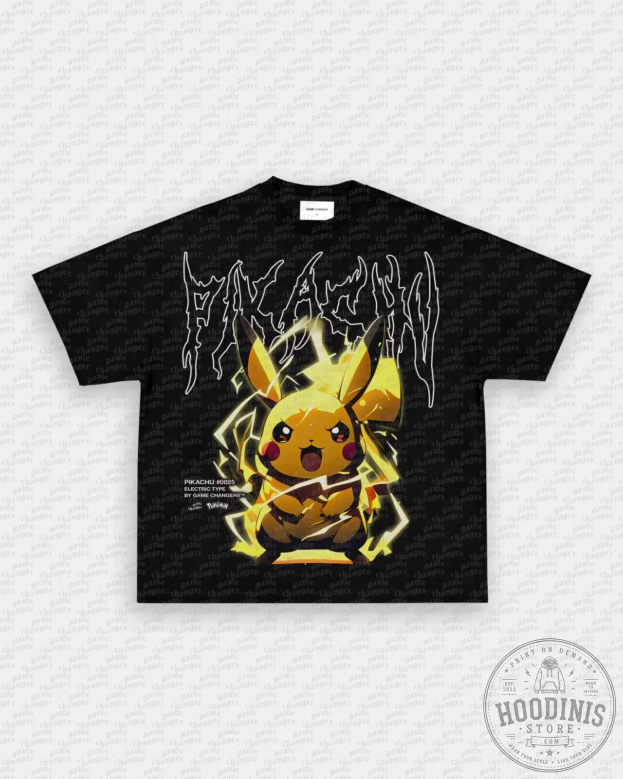 Pikachu Electric Shock Pokemon Black Graphic T-Shirt