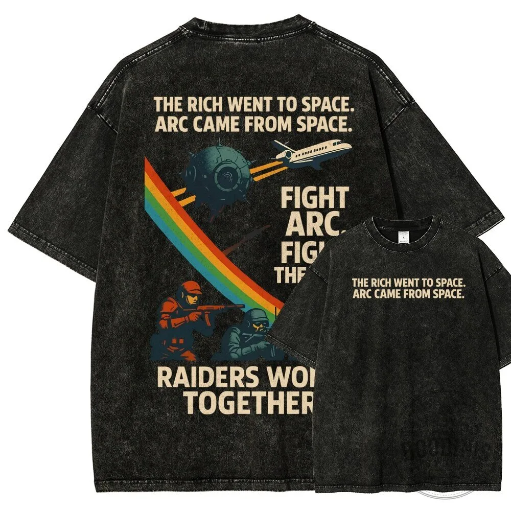 Arc Raiders Space Themed Washed Black Graphic T-Shirt