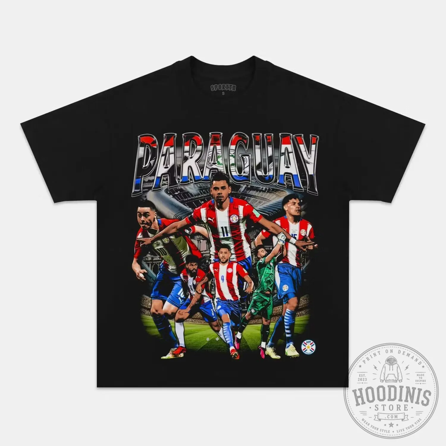 Paraguay National Football Team Players Graphic Black T-Shirt