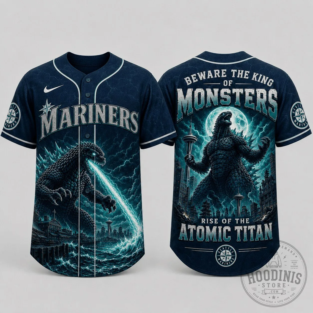 Seattle Mariners Baseball Godzilla King of Monsters Atomic Titan Jersey 1 Seattle Mariners Baseball Godzilla King of Monsters Atomic Titan Jersey