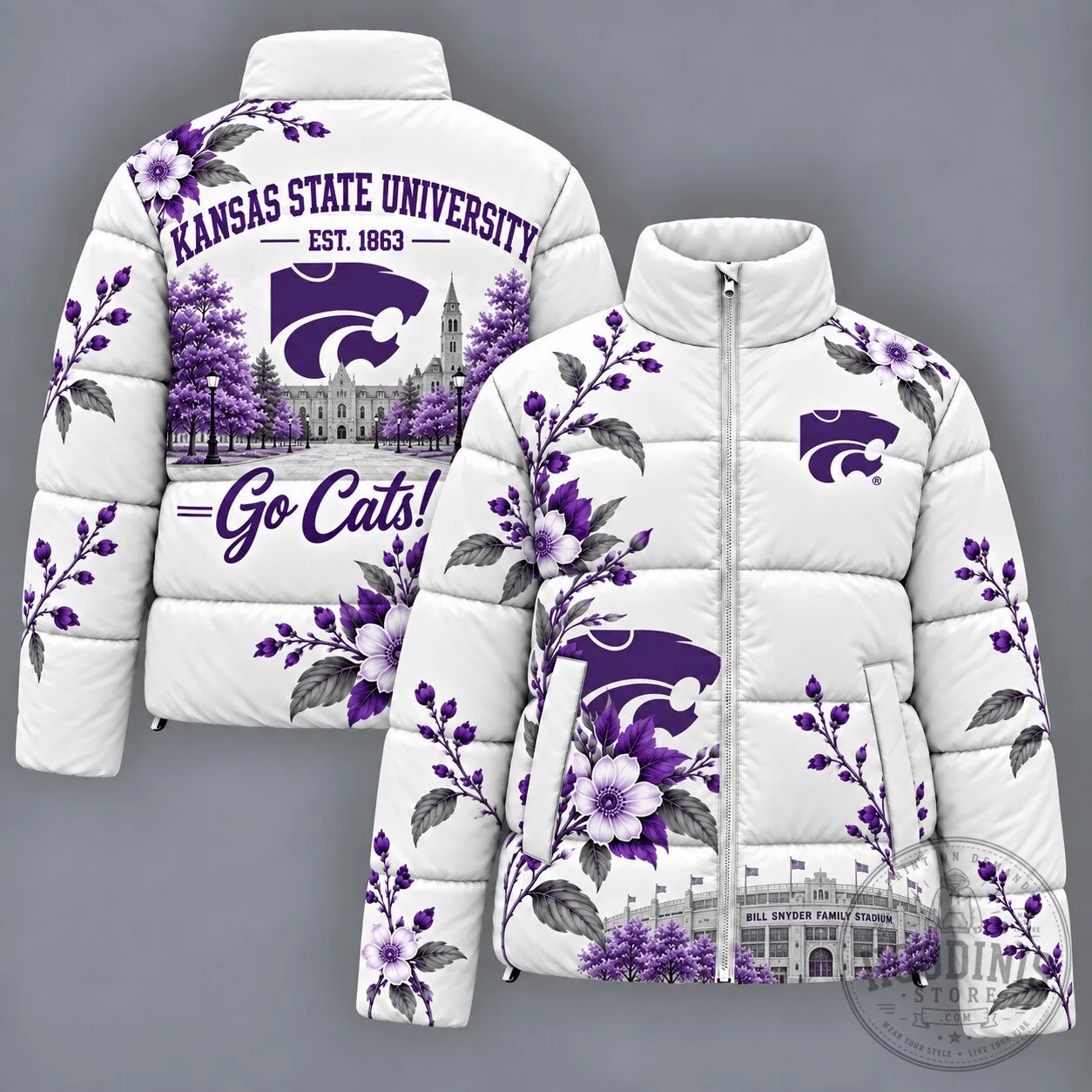 Kansas State University Wildcats Bill Snyder Family Stadium Floral Puffer Jacket