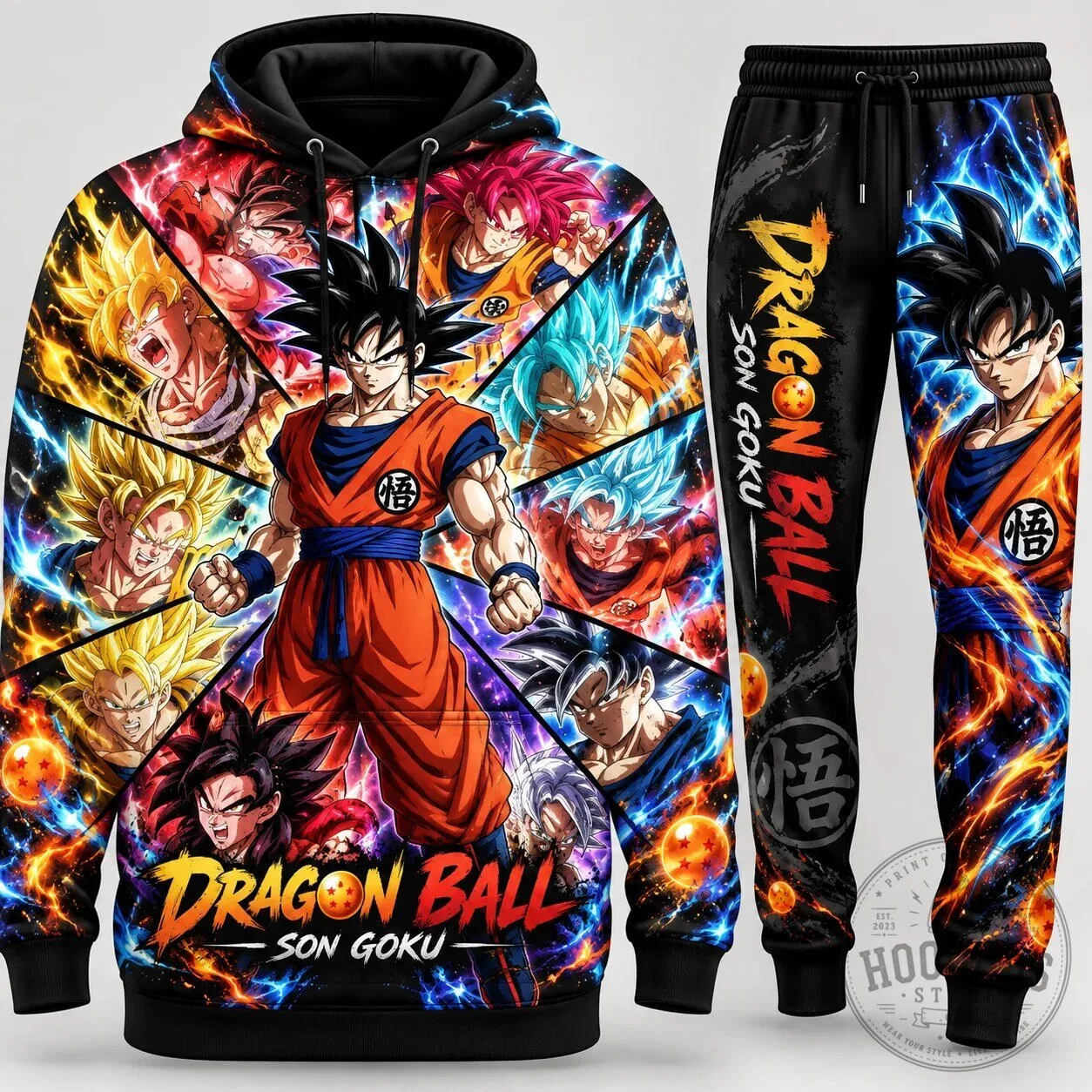 Dragon Ball Son Goku Super Saiyan Transformation Anime Hoodie and Sweatpants Set