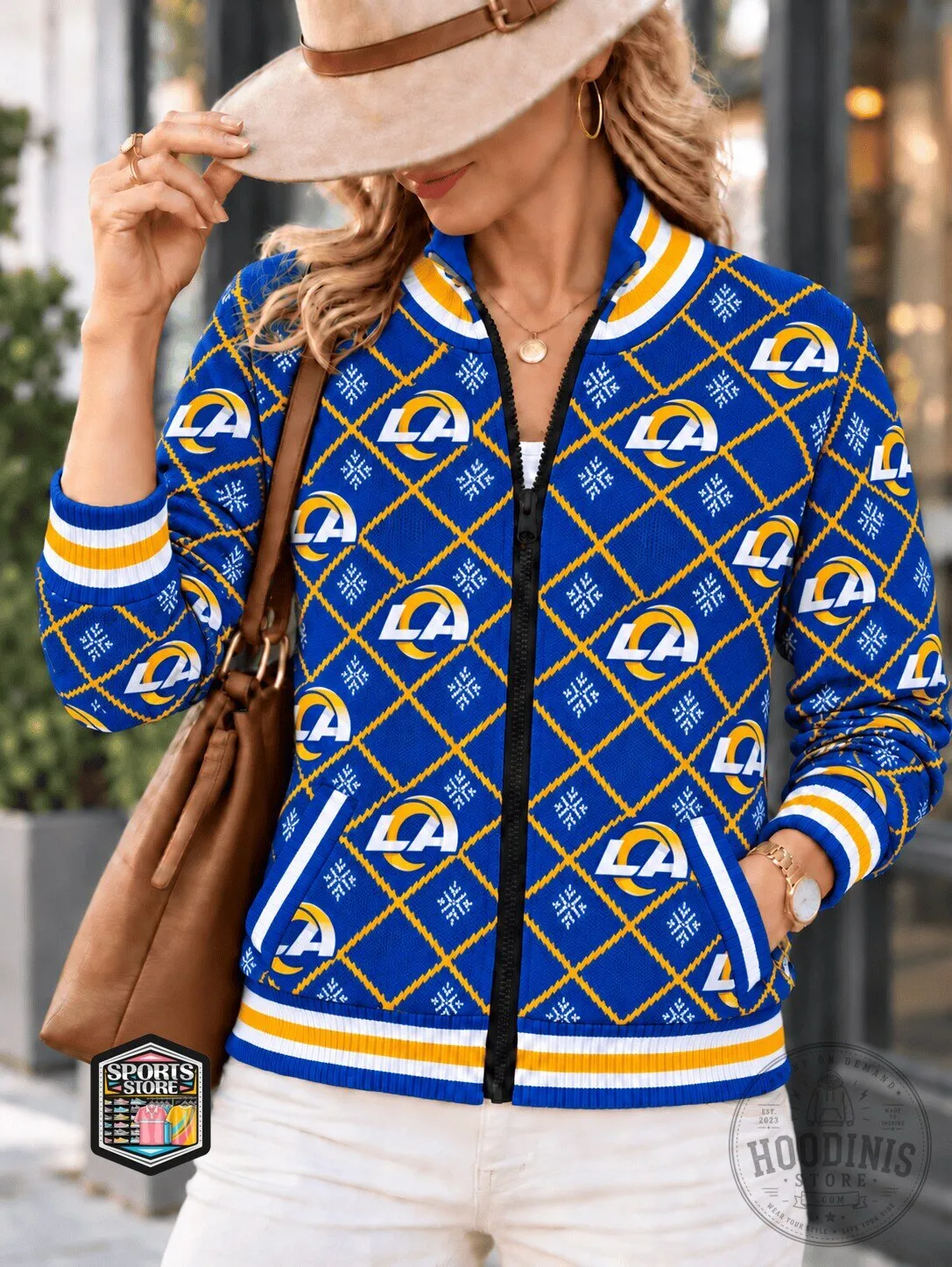Los Angeles Rams Women's Full-Zip Knitted Bomber Jacket