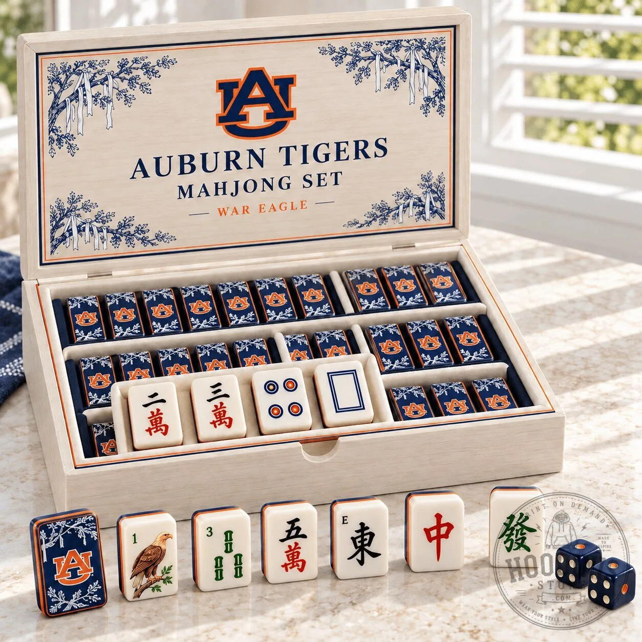 Auburn Tigers College Football Mahjong Game Set with Dice