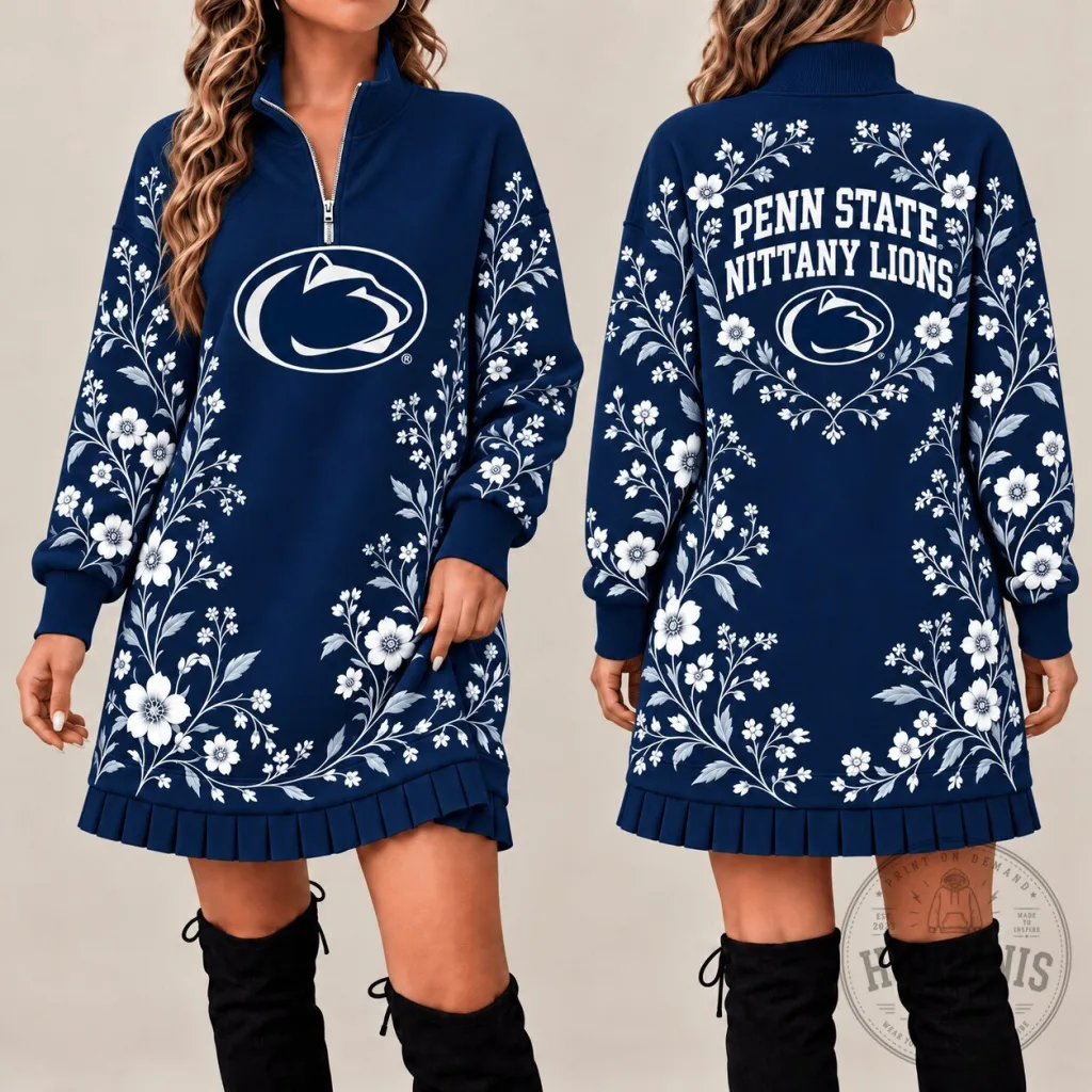Penn State Nittany Lions Floral Quarter Zip Sweatshirt Dress Penn State Nittany Lions Floral Quarter Zip Sweatshirt Dress