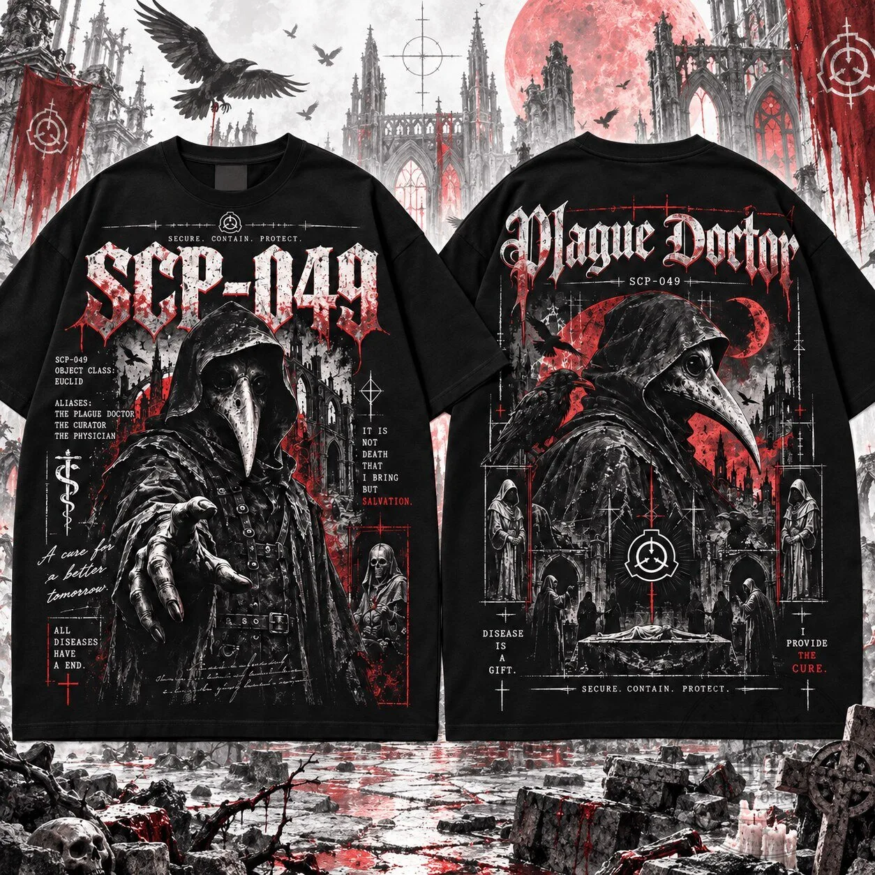 SCP-049 Plague Doctor Gothic Horror Halloween Black T-Shirt