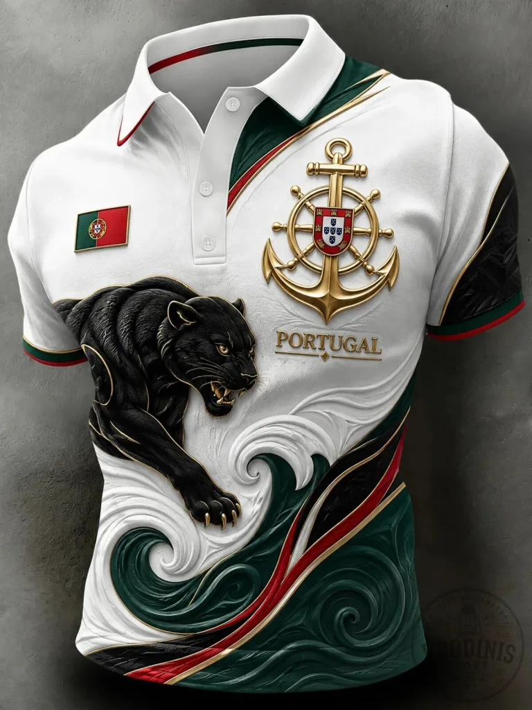 Portugal Football Match Cheering Black Panther Polo Shirt for Men 40 Portugal Football Match Cheering Black Panther Polo Shirt for Men