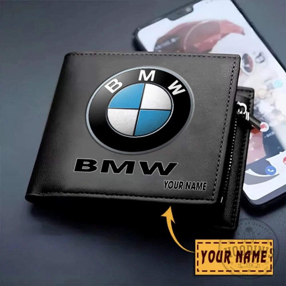 BMW Personalized Custom Name Black Leather Wallet for Men