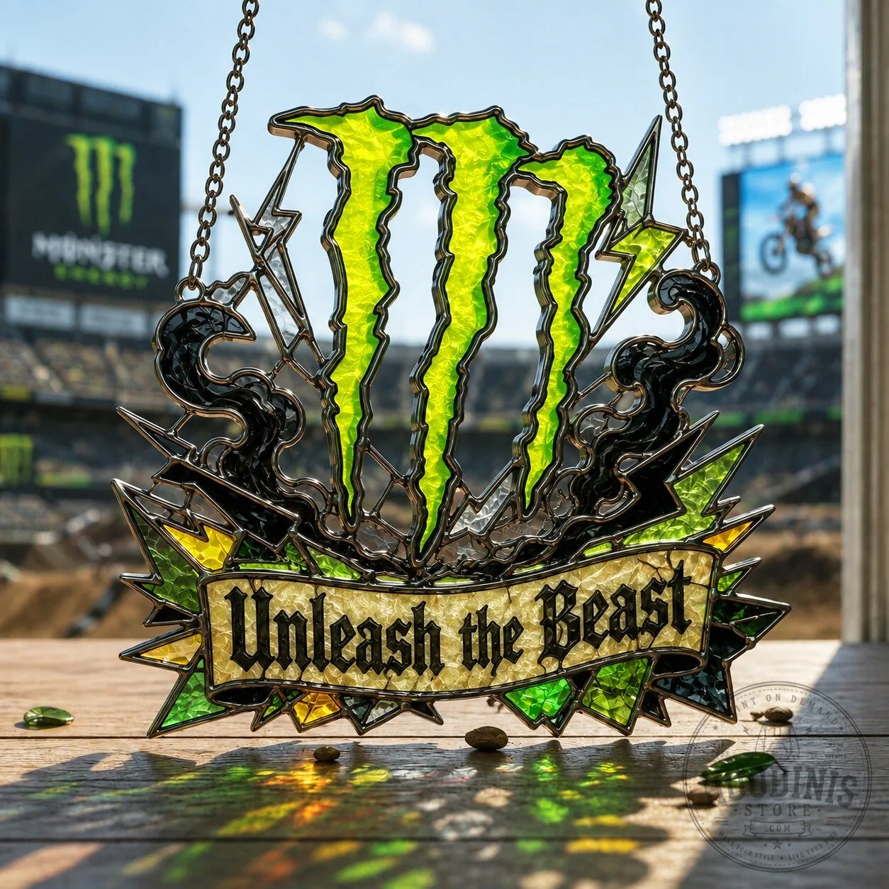 Monster Energy Drink Unleash The Beast Stained Glass Window Suncatcher
