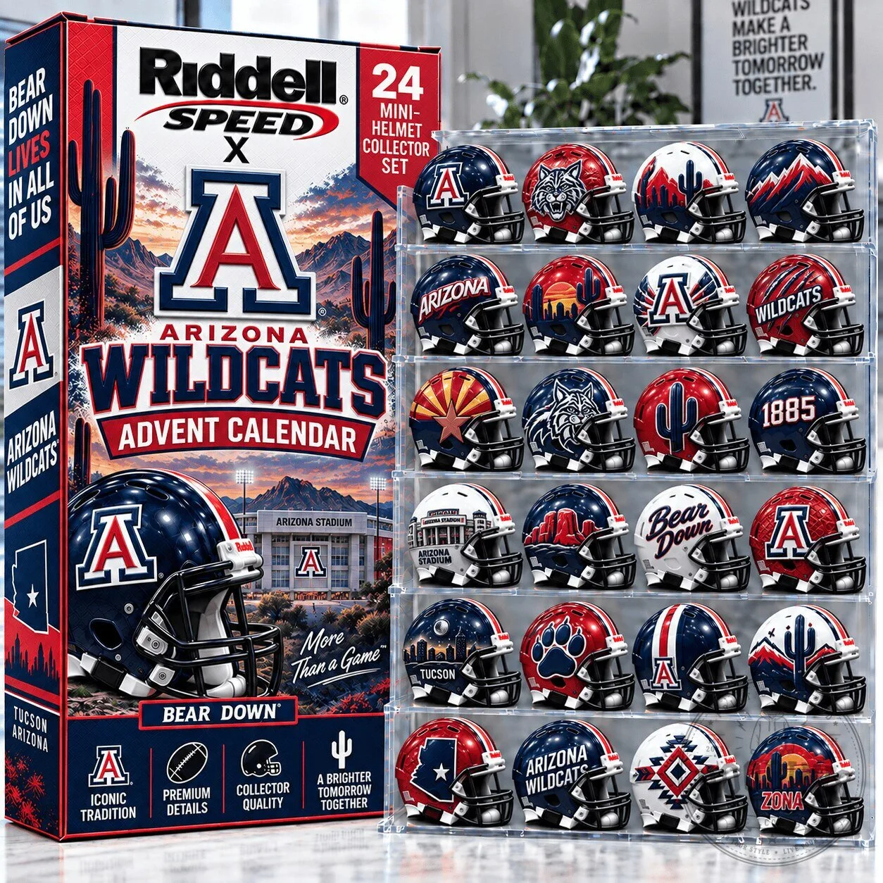 Arizona Wildcats Football Mini Helmet Advent Calendar 24 Piece Collector Set