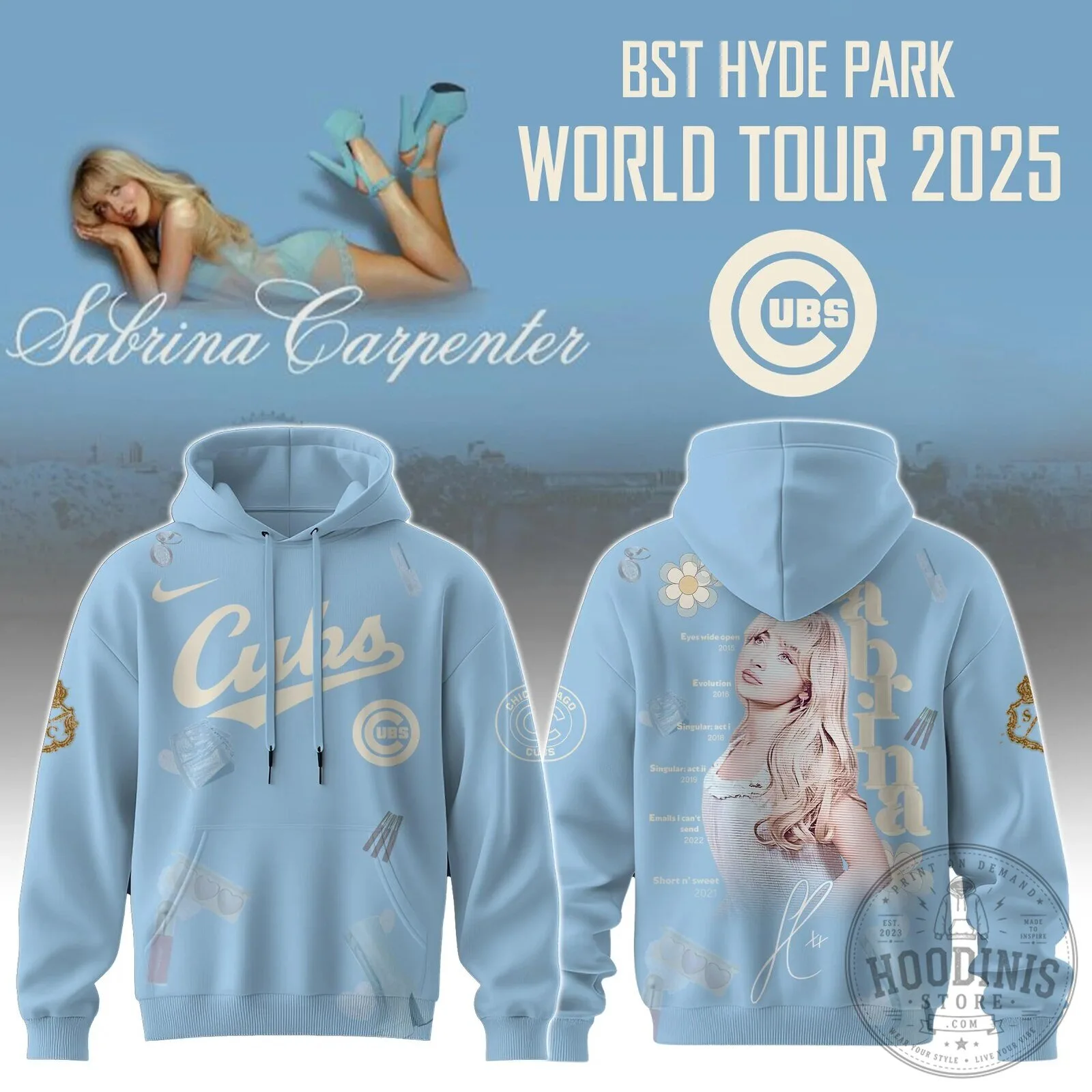 Sabrina Carpenter Short N Sweet Tour Hoodie with Chicago Cubs Logo