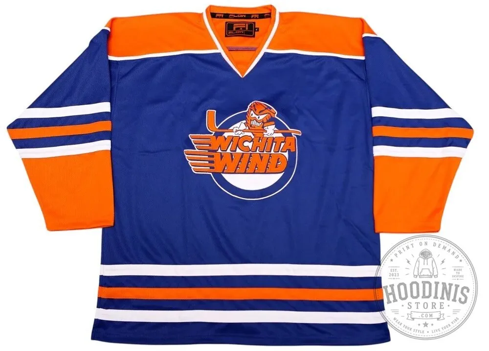 Wichita Wind Vintage 80s Hockey Team Jersey Blue Orange White Stripes