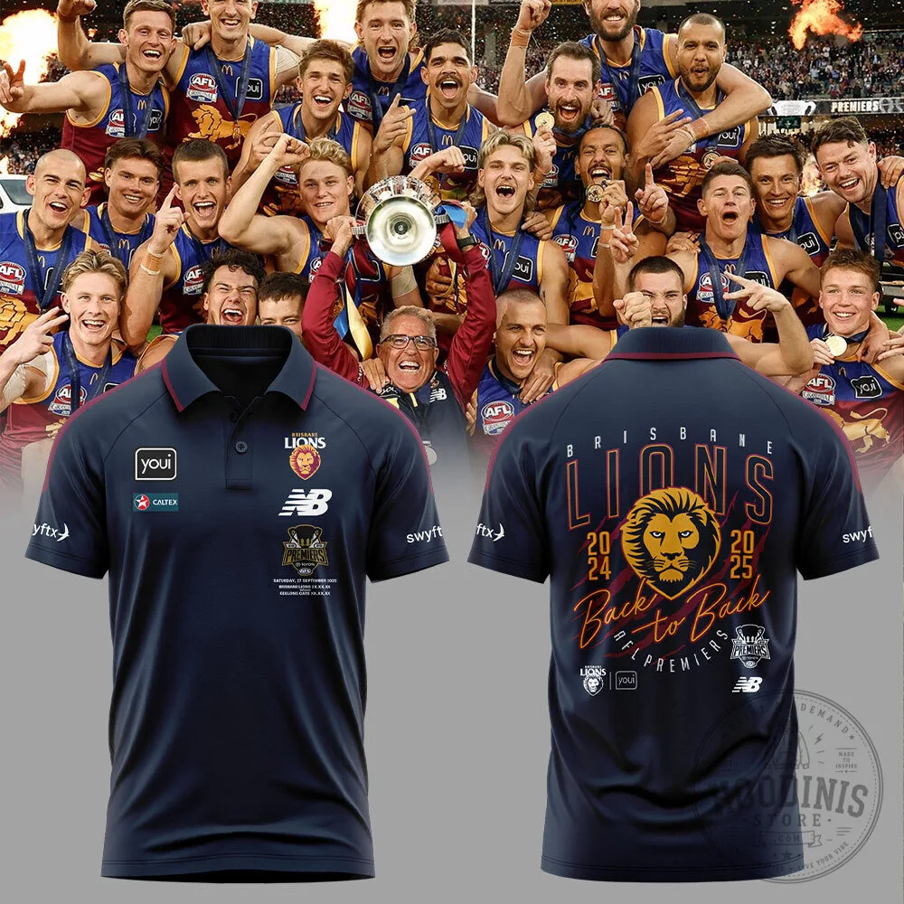 Brisbane Lions Back to Back Premiers 2024 2025 Australian Football League Polo Shirt