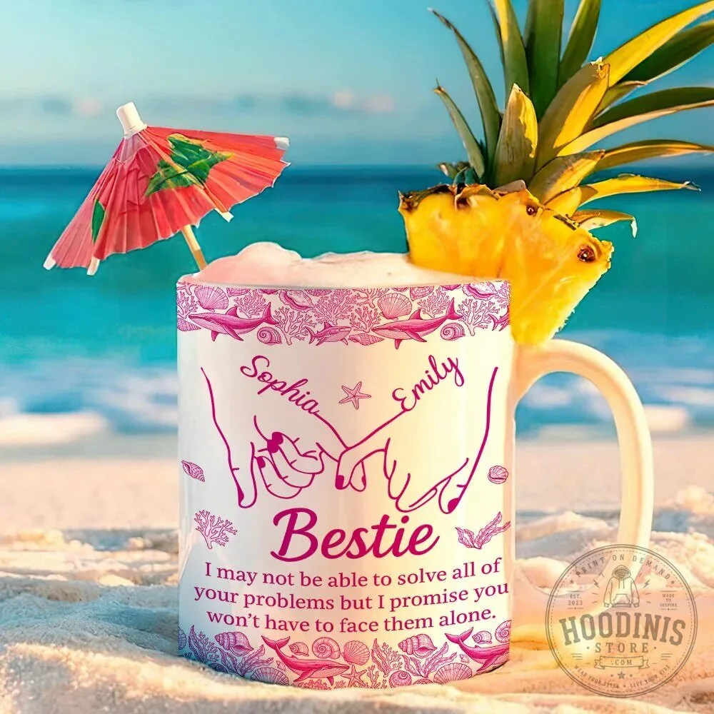 Bestie Friendship Pinky Promise Personalized Coffee Mug, Custom Name Best Friend Gift