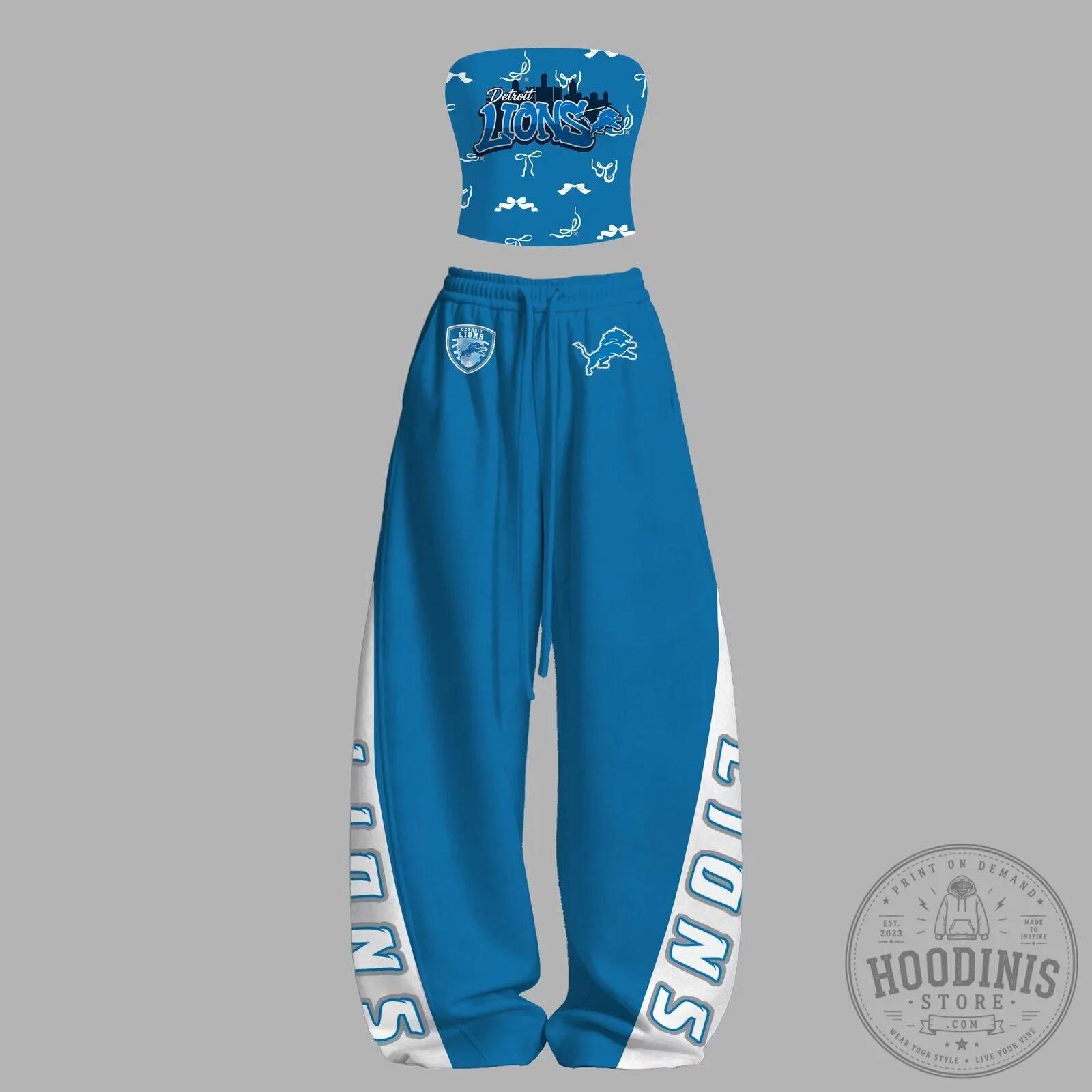 Detroit Lions Women's Blue Bandana Print Strapless Top and Pants Set