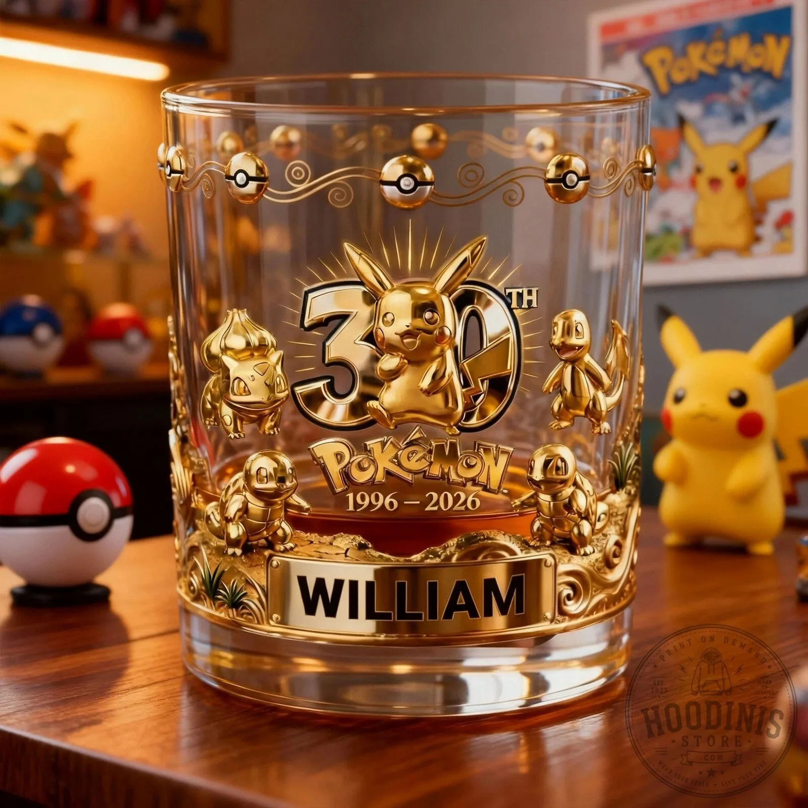 Pokemon 30th Anniversary Pikachu Personalized Drinking Glass