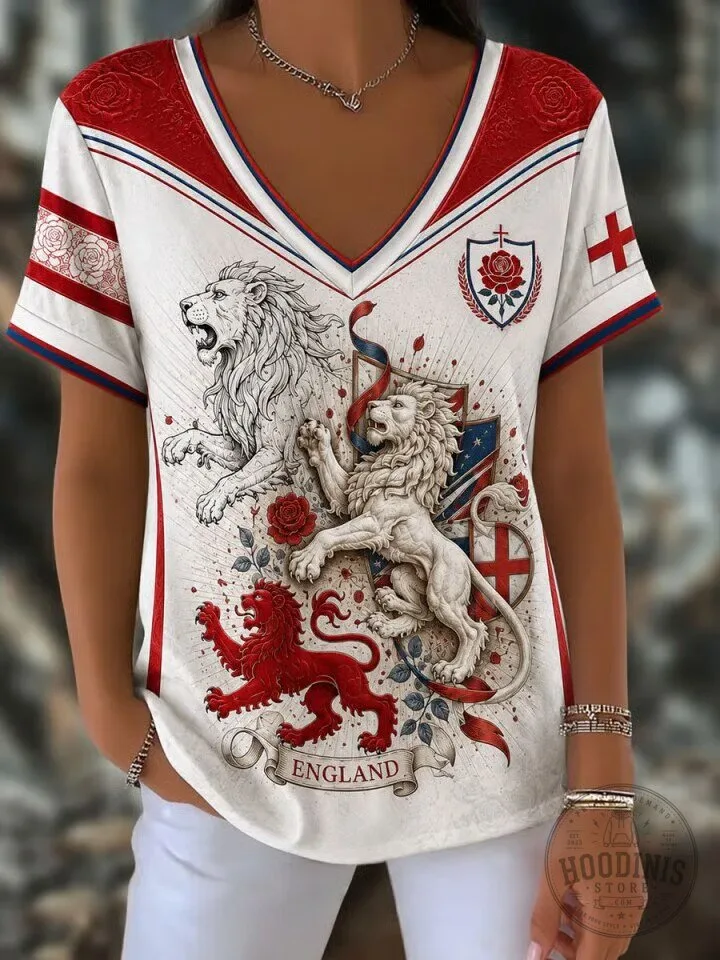 England Football Lioness Graphic Print V-Neck T-Shirt