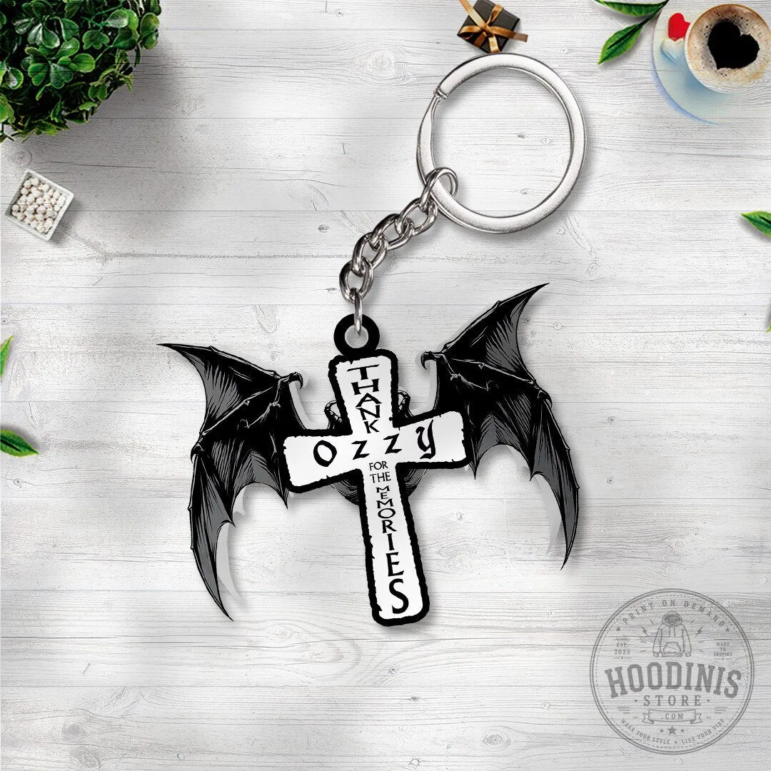 Ozzy Osbourne Thank For The Memories Bat Wings Cross Keychain
