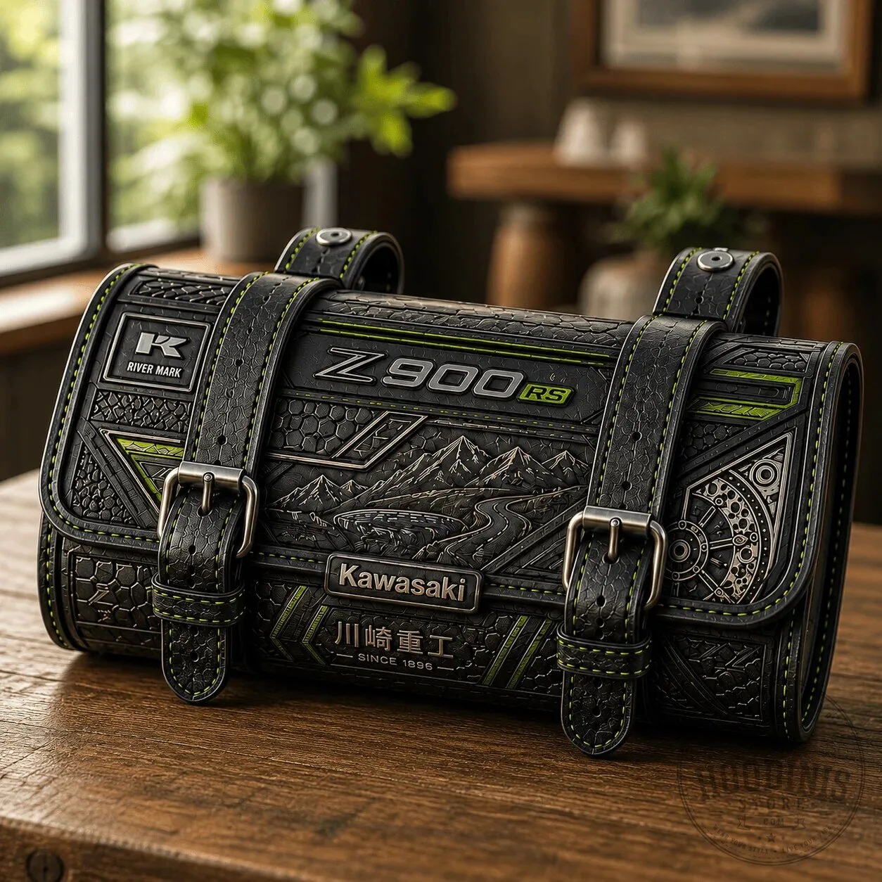 Kawasaki Z900RS Motorcycle Handlebar Bag with Vintage Embossed Design 8 Kawasaki Z900RS Motorcycle Handlebar Bag with Vintage Embossed Design