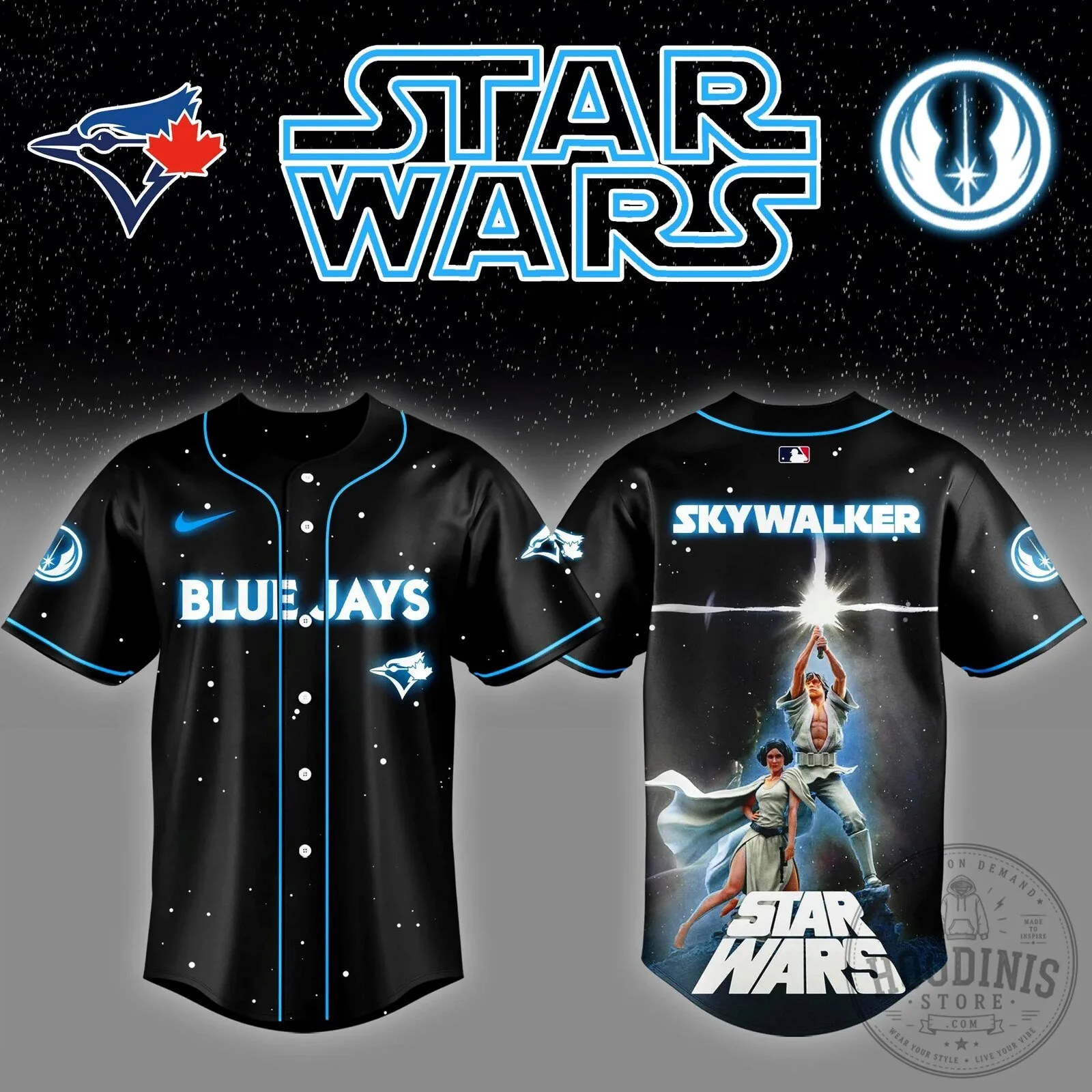 Toronto Blue Jays Baseball Jersey featuring Luke Skywalker from Star Wars