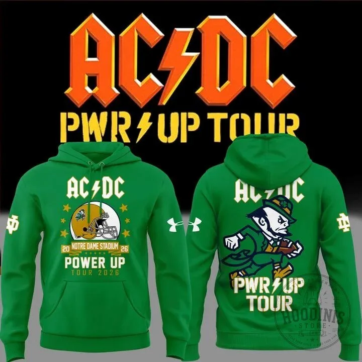 2026 Green Hoodie for Notre Dame Football's AC/DC Power Up Tour