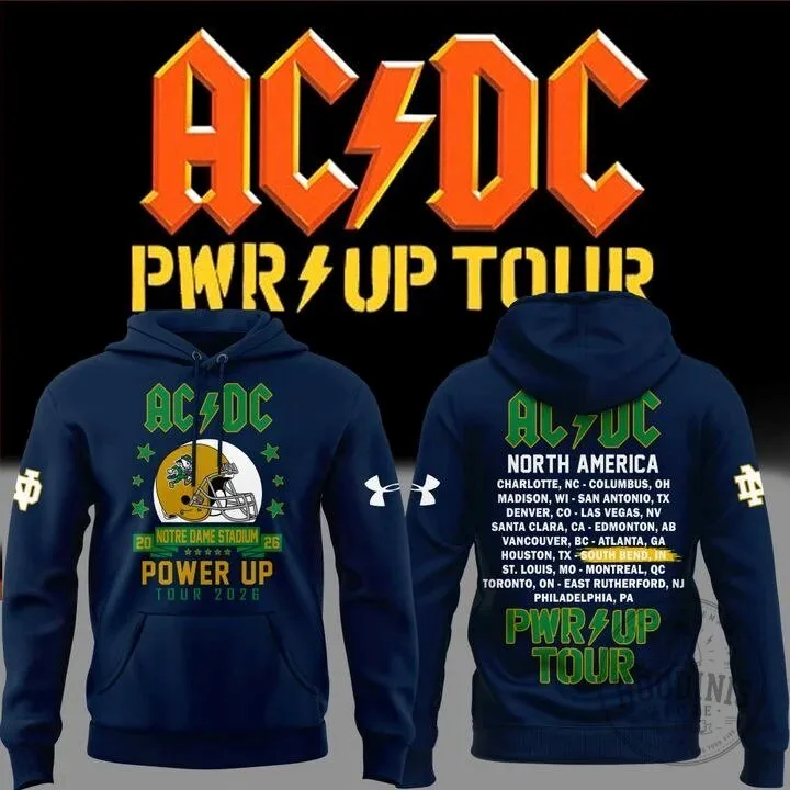 2026 Concert Hoodie for AC/DC's Power Up Tour featuring Notre Dame Football