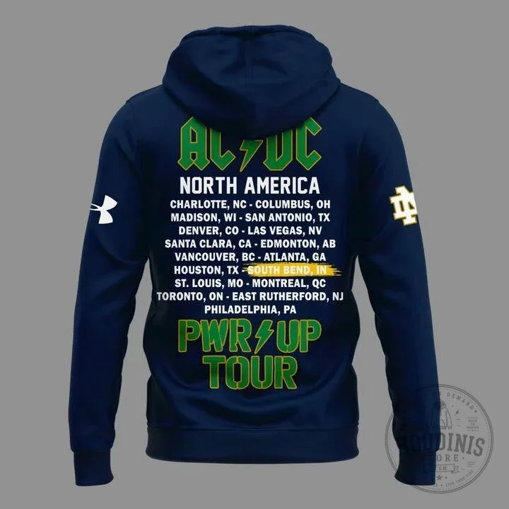 2026 Concert Hoodie for AC/DC's Power Up Tour featuring Notre Dame Football 11 2026 Concert Hoodie for AC/DC
