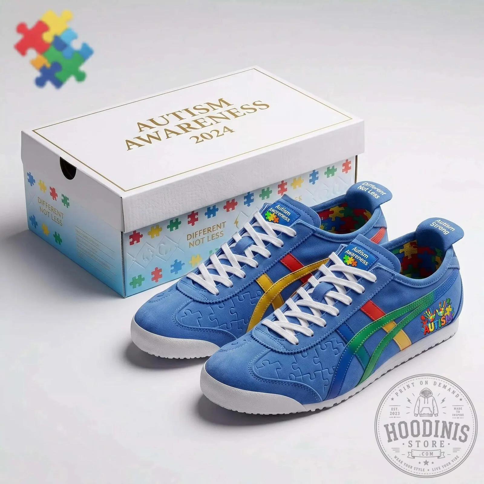 Autism Awareness Puzzle Piece Pattern Blue Sneakers Shoes