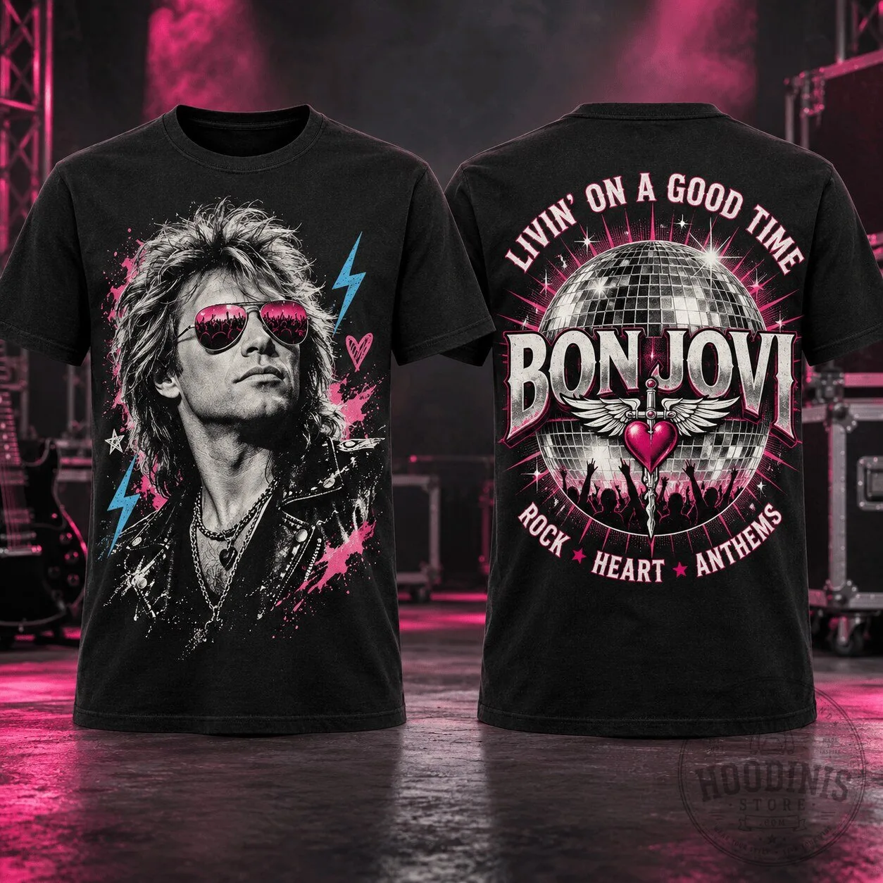 Bon Jovi Livin' On A Good Time Disco Ball Rock Heart Anthems T-Shirt