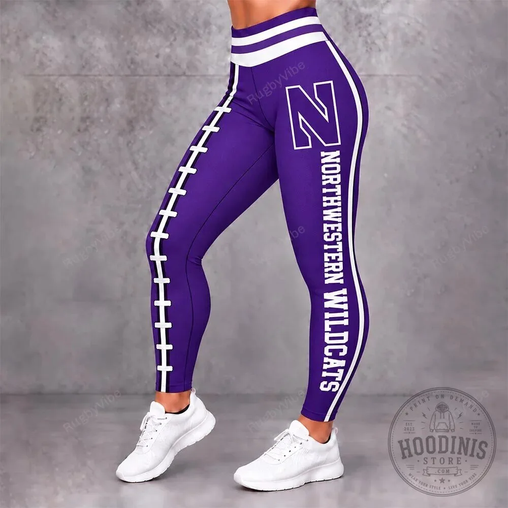 Northwestern Wildcats Football Team Purple and White Striped Leggings 1 Northwestern Wildcats Football Team Purple and White Striped Leggings