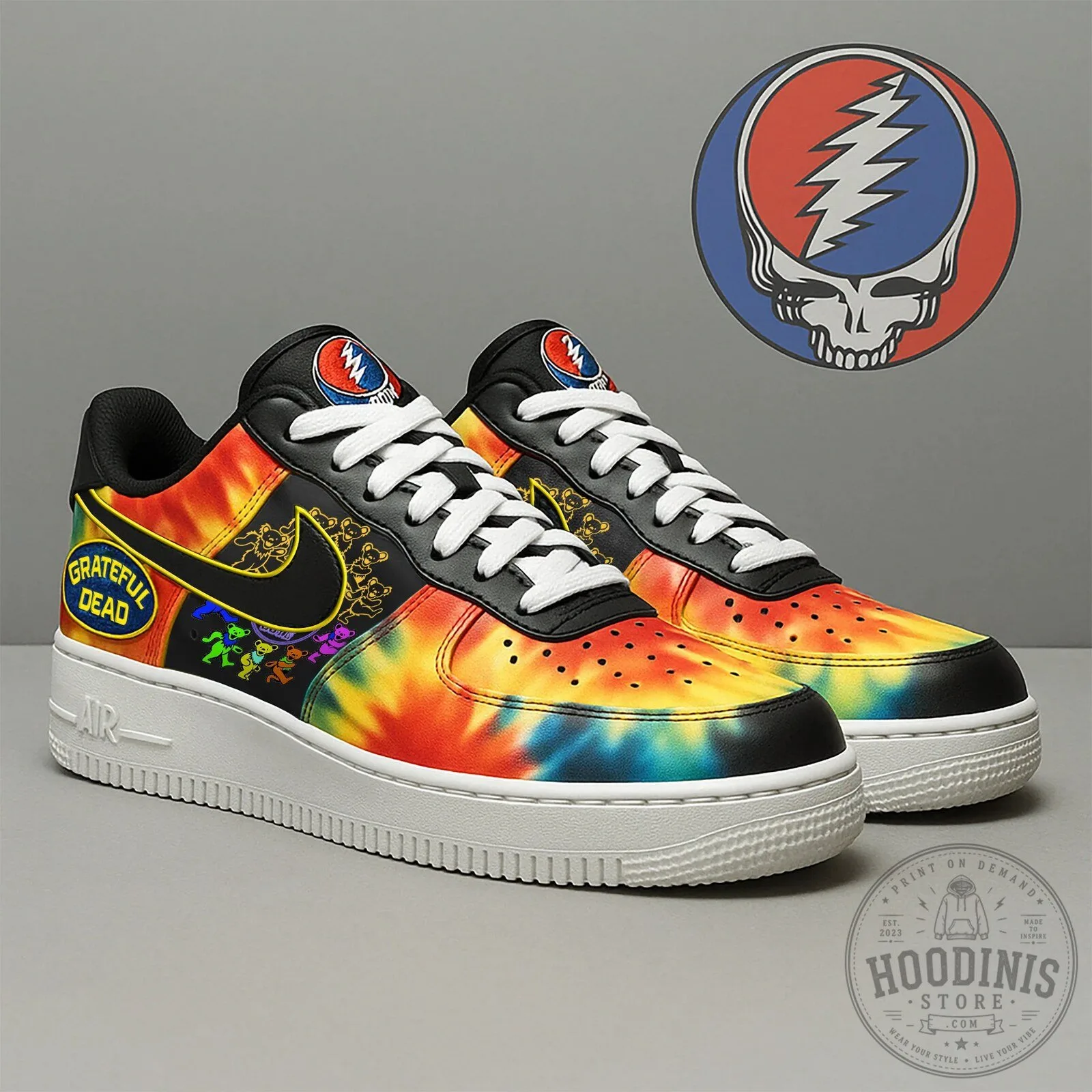 Grateful Dead Dancing Bears Tie-Dye Nike Air Force 1 Style Shoes