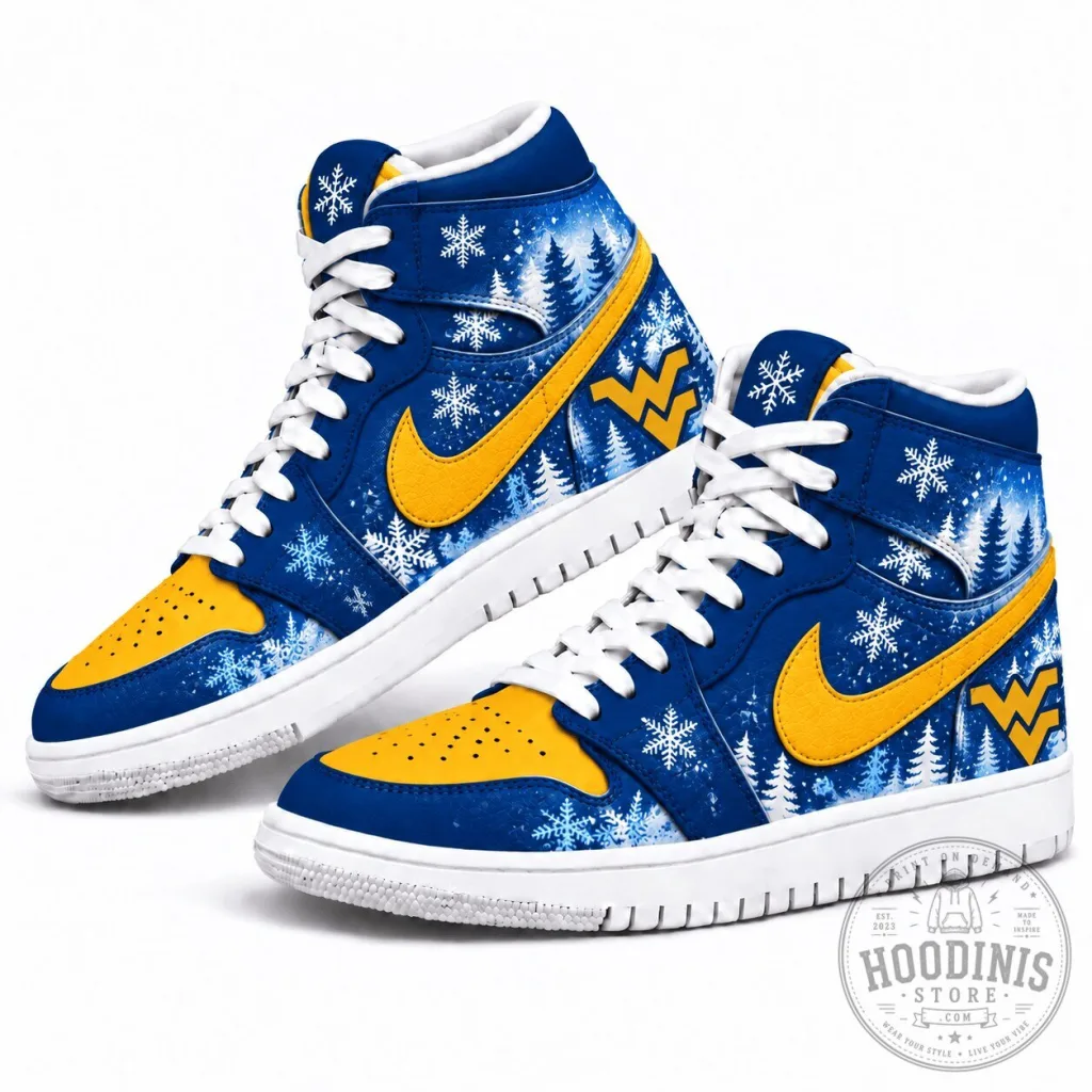 West Virginia Mountaineers Winter Snowflakes Forest Custom High-Top Sneakers West Virginia Mountaineers Winter Snowflakes Forest Custom High-Top Sneakers