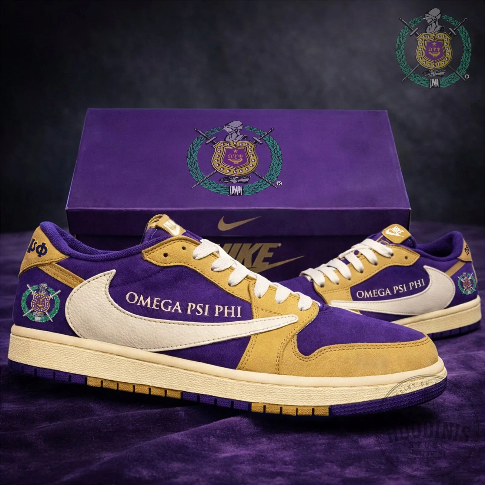 Purple and Gold Sneakers for Omega Psi Phi Fraternity Athletics
