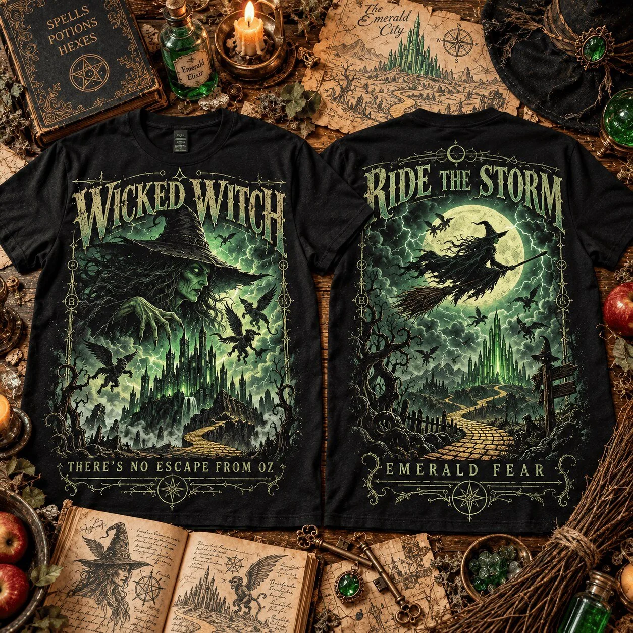Wicked Witch of the West Ride the Storm Emerald City Halloween T-Shirt