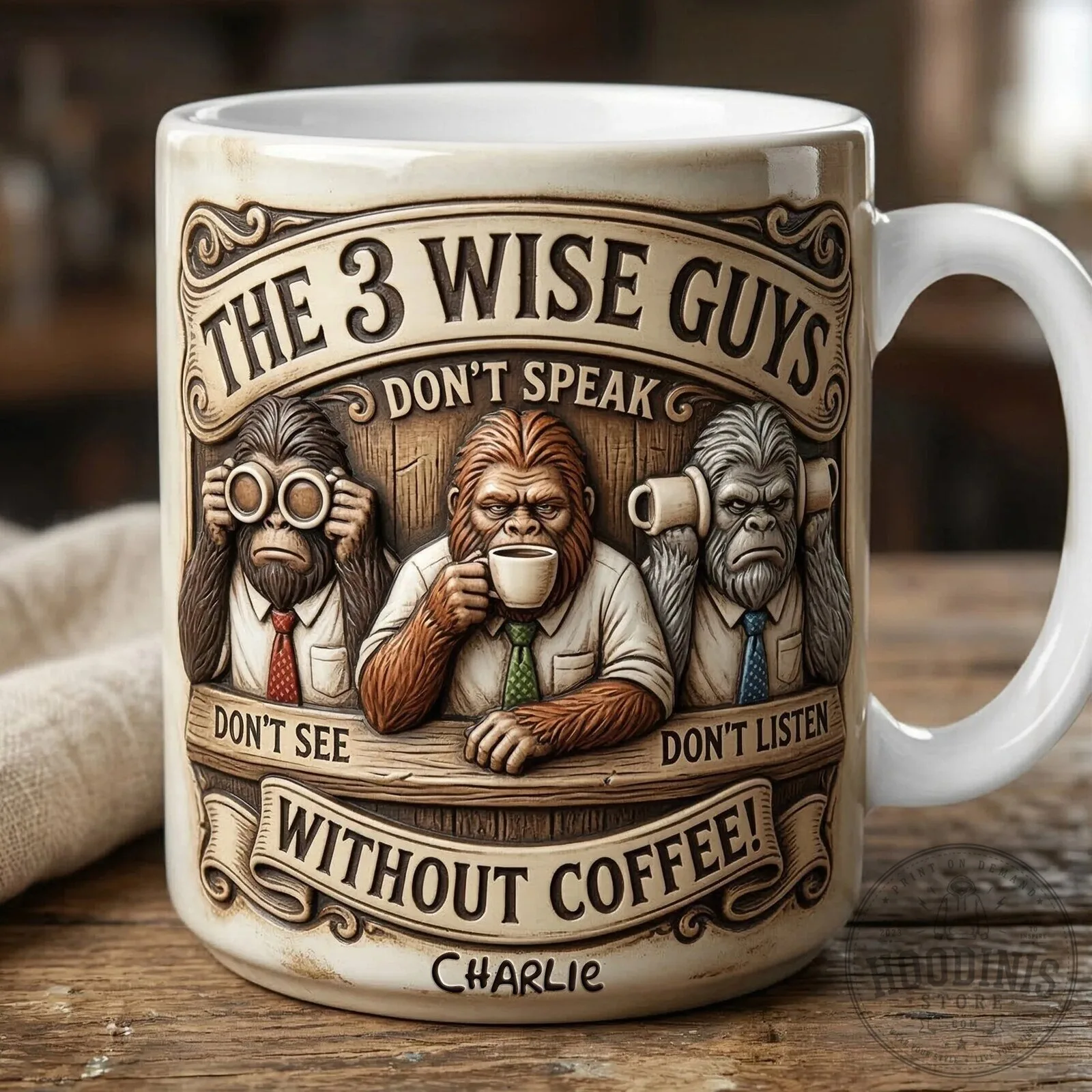 Three Wise Sasquatch Funny Coffee Mug