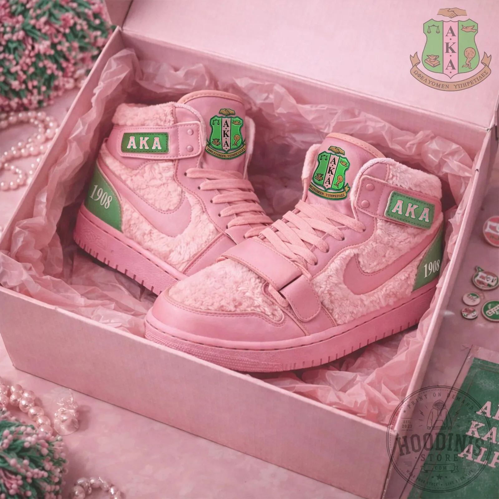 Alpha Kappa Alpha Sorority Pink High Top Shoes