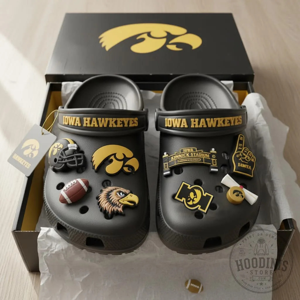 Iowa Hawkeyes Football Team Black Crocs Shoes 1 Iowa Hawkeyes Football Team Black Crocs Shoes