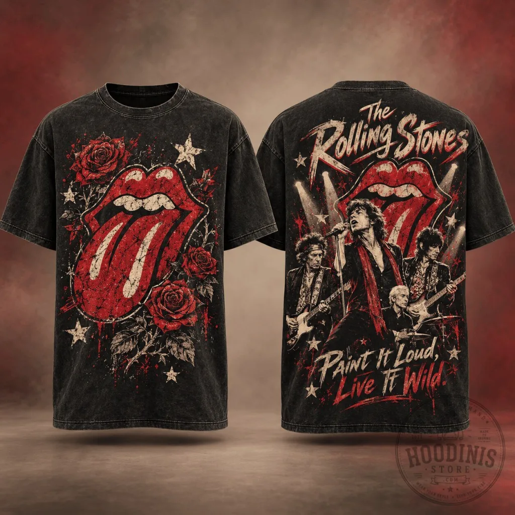 The Rolling Stones Tongue Logo and Red Roses Band Music T-Shirt The Rolling Stones Tongue Logo and Red Roses Band Music T-Shirt