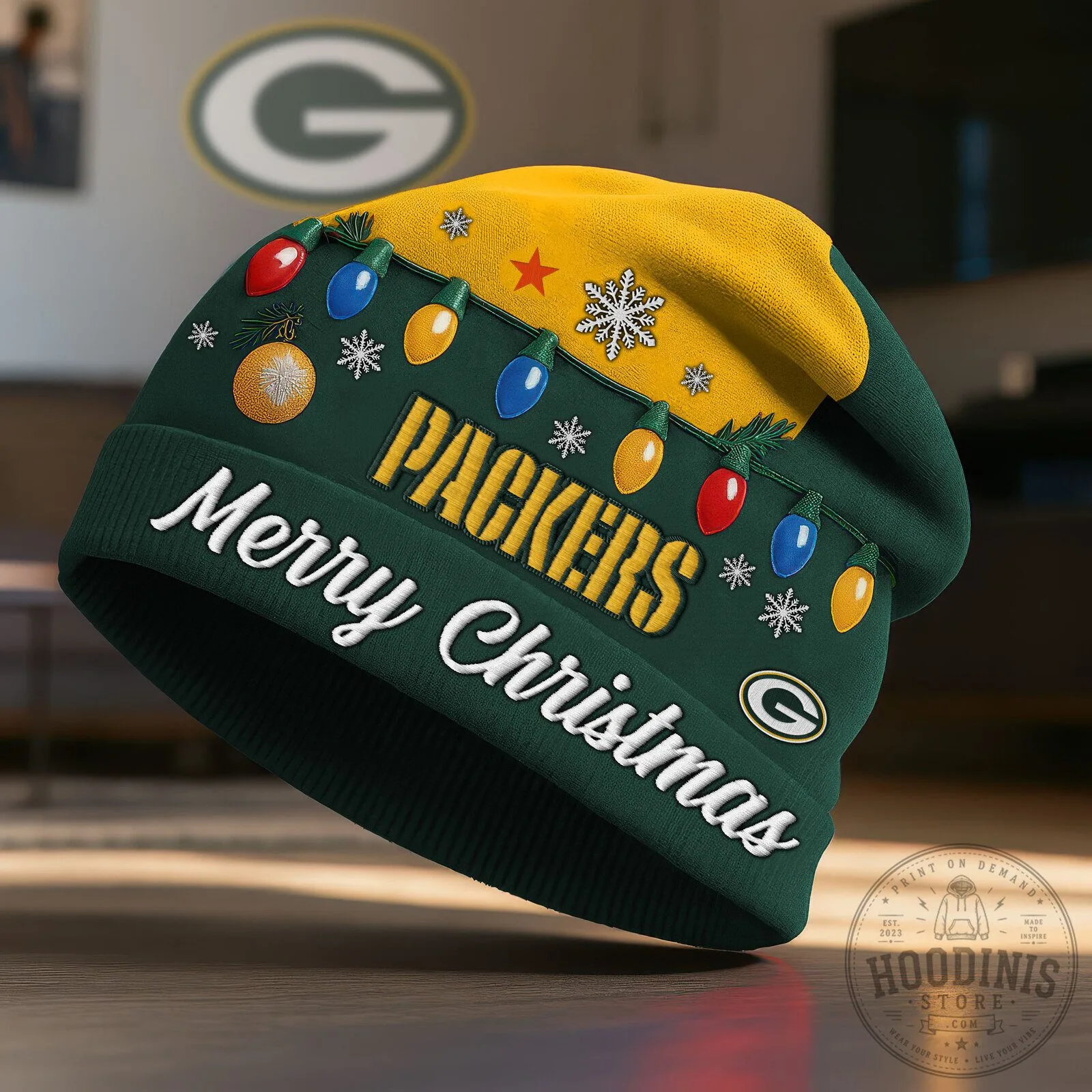 Green Bay Packers Merry Christmas Winter Beanie Hat