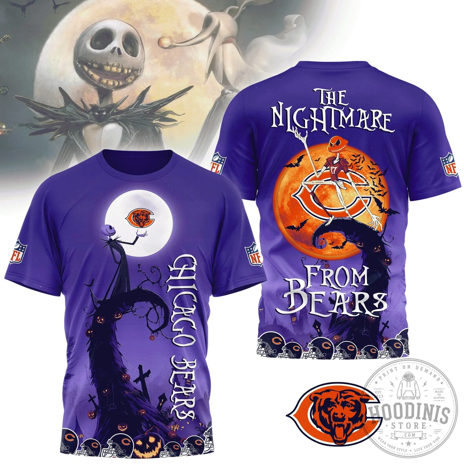Chicago Bears The Nightmare Before Christmas Halloween T-Shirt