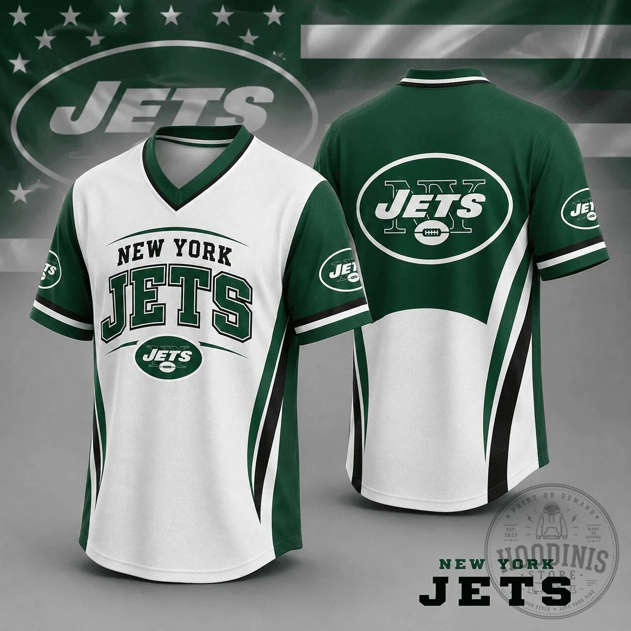 New York Jets NFL Football Team Spirit V-Neck Jersey 2 New York Jets NFL Football Team Spirit V-Neck Jersey