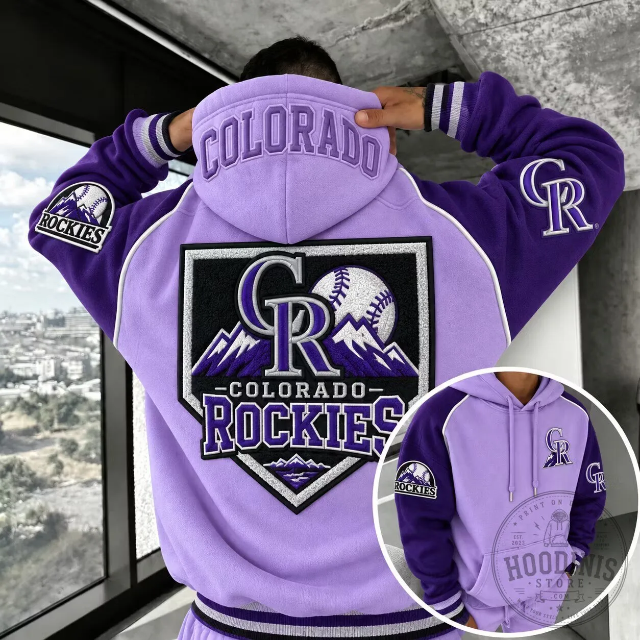 Colorado Rockies Baseball Team Logo Purple and White Hoodie