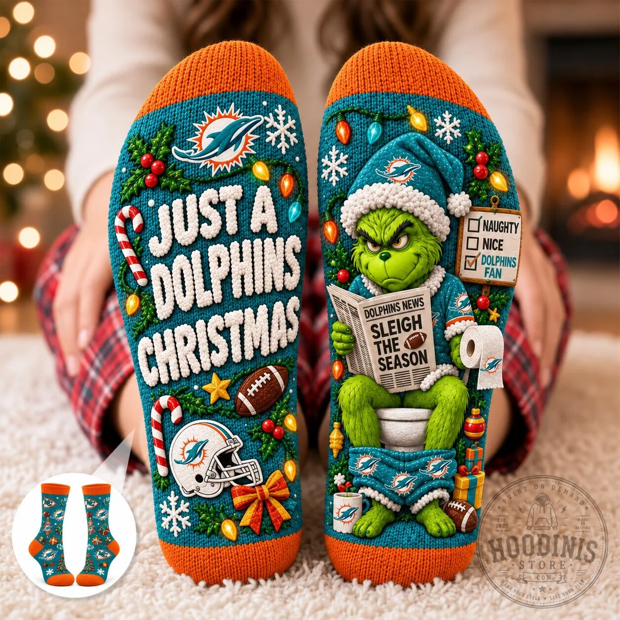 Miami Dolphins Christmas Grinch Just A Dolphins Christmas Personalized Socks