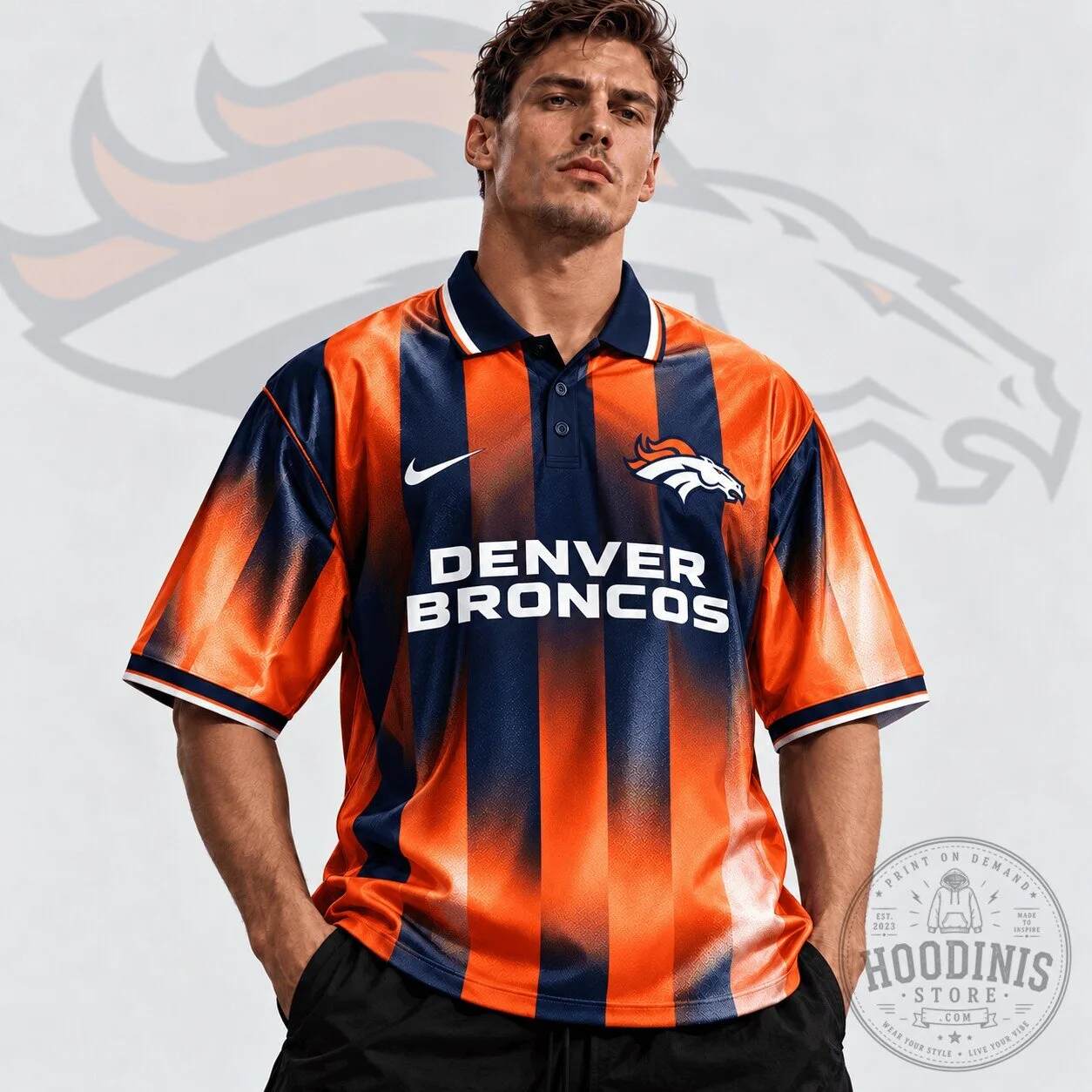 Denver Broncos National Football League Team Crest Vertical Stripe Retro Football Jersey