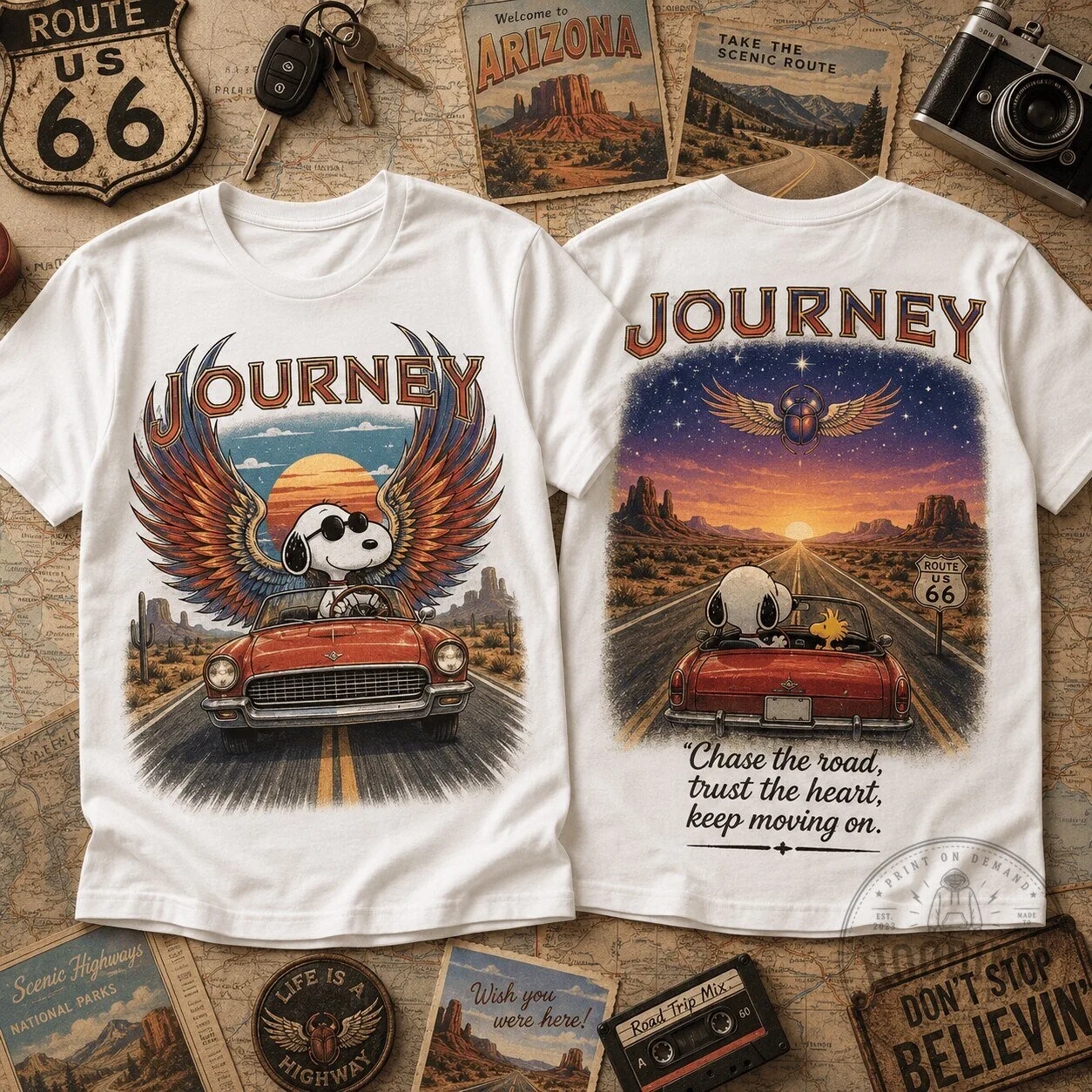 Journey Road Trip Snoopy T-Shirt for Classic Rock Fans